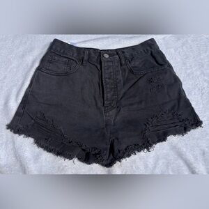 PacSun Black High-Rise Distressed Denim Shorts
